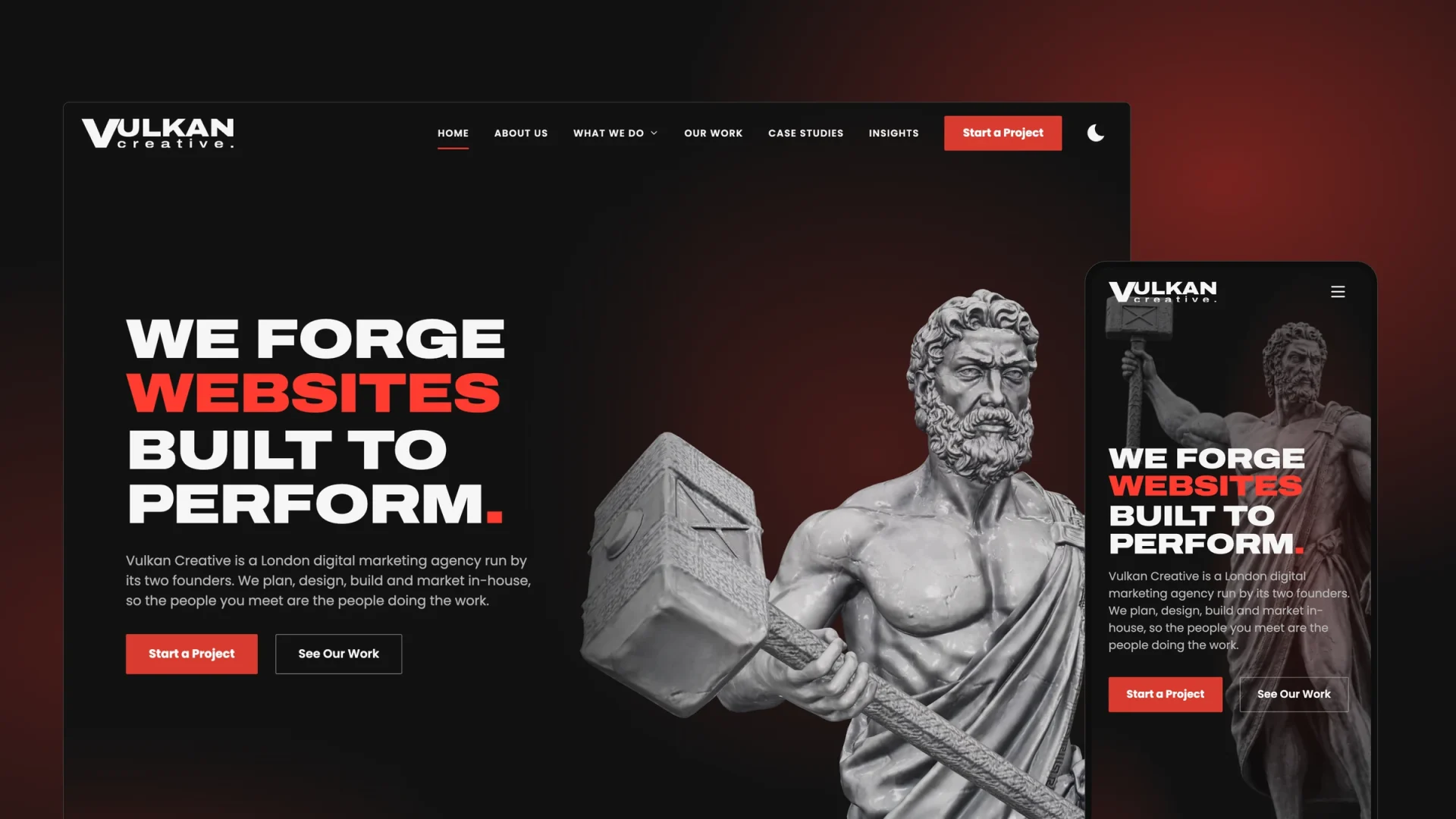 The 2026 Vulkan Creative homepage on a dark board with the Vulkan wordmark